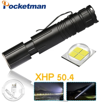 Супер яркий карманный светодиодный фонарик XHP50, USB перезаряжаемые фонарики, тактический фонарик, водонепроницаемый фонарик с зумом