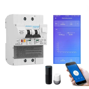 Автоматический выключатель eWeLink 2P wifi для контроля энергопотребления, защита от перегрузки, короткого замыкания, утечки тока с Alexa и Google home smart
