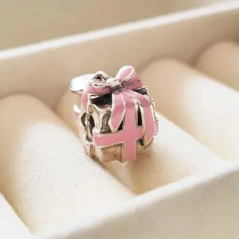 Подарочная коробка из Стерлингового Серебра 925 пробы с розовой лентой из бисера в Европейском Стиле DIY Браслеты Ожерелья