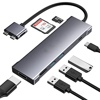 Док-станция-концентратор USB C с поддержкой HDMI, 2 USB 3.0, устройство чтения карт SD/TF, Многопортовый адаптер USB-C, PD для MacBook Pro/Air
