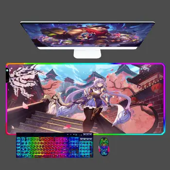 RGB Коврик Для мыши Keqing Genshin Impact Компьютерный Игровой Большой СВЕТОДИОДНЫЙ Коврик Для Мыши Gamer Keyboard Pad XXL Аксессуары Для ПК Водонепроницаемый Настольный Коврик