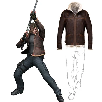 Костюм Зла Biohazard Resident 4 Leon S Kennedy, Кожаное пальто, куртка, Косплей, куртка из искусственной кожи с длинным рукавом, зимняя верхняя одежда для мужчин
