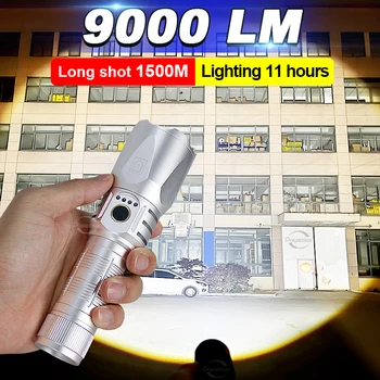 9000LM Светодиодный мощный фонарик USB-Вспышка для Подзарядки 18650 светодиодный фонарик с Зумом, Тактический фонарь, Дальнобойный фонарь 1500 М