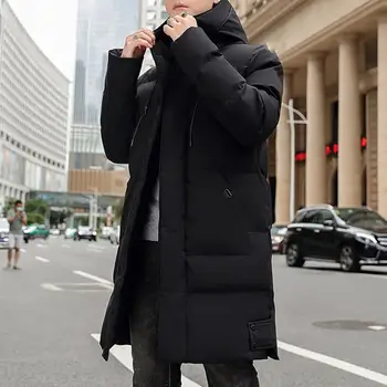 Зимнее хлопковое пальто с капюшоном, утолщенный кардиган на подкладке, сохраняющий тепло, средней длины, на молнии, плюс размер, мужское зимнее пальто