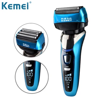 Профессиональный станок для бритья бороды Kemei, Перезаряжаемая бритва для мужчин, Четырехлопастная Электрическая бритва для мужских усов 100-240 В