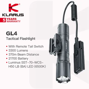 Klarus GL4 Rail / Тактический фонарь с дистанционным переключателем, Дальность луча 3300 Люмен, 370 м, Аккумулятор 21700, Двойная настройка, Охотничий