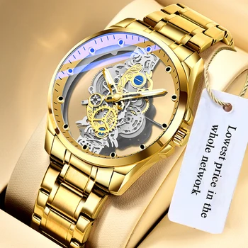 2023 Новые Мужские Часы Skeleton Автоматические Кварцевые Часы Золотой Скелет Старинные Мужские Часы Мужские Часы Лучший Бренд Класса Люкс часы мужские