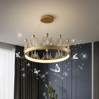 Современный скандинавский светодиодный дизайн короны Подвесные светильники Хрустальная Подвесная лампа для гостиной Детской спальни Кухонного освещения блеск
