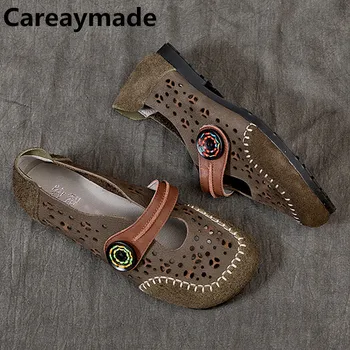 Careaymade-Женская обувь из натуральной кожи, весна-лето, с полыми дышащими отверстиями, плоская подошва, удобная повседневная обувь на мягкой подошве