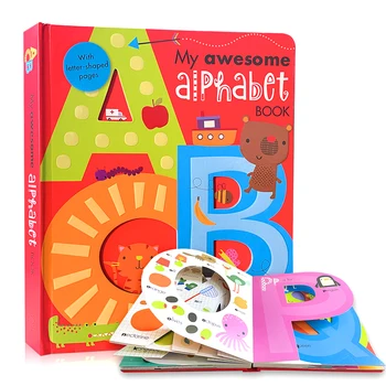 Моя потрясающая книжка-алфавит для детей со страницами в форме букв, Настольная книга с мультяшными картинками, обучающие игрушки Монтессори для раннего образования