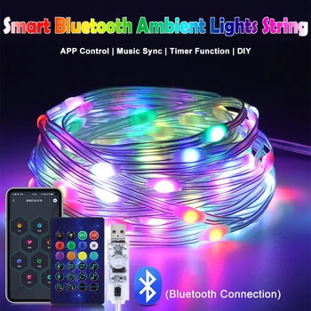 5 М/10 М/20 М USB Bluetooth Атмосферный Светильник Струнный RGB Точечный Контроль DIY Декор Красочная Лампа для Рождества, Дня Рождения, Праздника