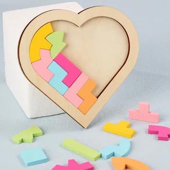 1 Комплект Детская игра-головоломка Красочные Головоломки Танграм Математические игрушки В Форме Сердца Детские Развивающие Обучающие Игрушки