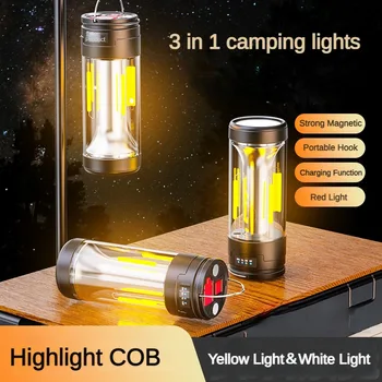 многофункциональный фонарь для кемпинга 3в1, двойной источник света, Аварийная красная сигнальная лампа, светодиодная атмосфера, Мини-магнитный светильник для палатки