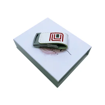 Бесплатный Пользовательский Студийный логотип Из металлической Кожи USB3.0 Флэш-накопитель 4 ГБ 16 ГБ 32 ГБ 64 ГБ 128 ГБ Memory Stick и Белая Бумажная коробка