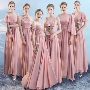 Горячая распродажа нескольких стилей Макси шифоновых платьев подружки невесты, платьев подружки невесты