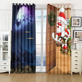 Винтажные рождественские занавески с принтом Санты и Снеговика для гостиной и спальни, декоративные занавески из 2 предметов