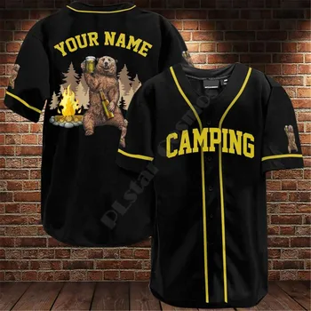 Bear Camping пользовательское название, бейсбольная майка, Бейсбольная рубашка с 3D принтом, мужская рубашка, Повседневные рубашки, топы в стиле хип-хоп