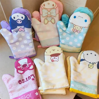 Милые теплоизоляционные перчатки Kawaii Sanrio My Melody Cinnamoroll Kuromi из аниме и кухонные перчатки против перегрева, подарки, игрушки для девочек