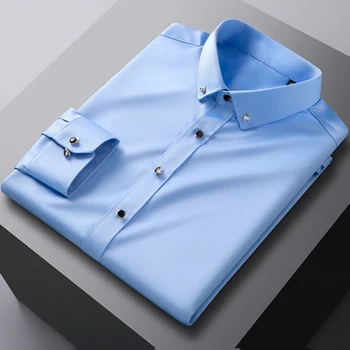 Весенне-осенняя мужская роскошная рубашка с длинным рукавом, Новый стиль, модная удобная деловая повседневная однотонная рубашка