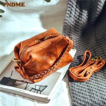 PNDME мода натуральная натуральная кожа женская многофункциональная маленькая сумочка косметичка из натуральной воловьей кожи милая сумка через плечо