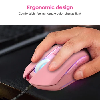Проводная мышь USB Type-C, Красочная Светящаяся игровая мышь, Новая Розовая симпатичная мышь Kaqiu, Оптическая мышь, Ослепительная Геймерская Розовая симпатичная мышь
