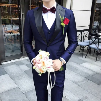 (Куртка + жилет + Брюки) Брендовая одежда 2021 года, мужские весенние деловые костюмы высокого класса /Мужские приталенные блейзеры для отдыха/Свадебное платье жениха