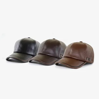 Новая бейсболка, повседневная модная шляпа, осень и зима, плюс бархатная кепка, кожаная бейсболка для мужчин, уличная шляпа для папы