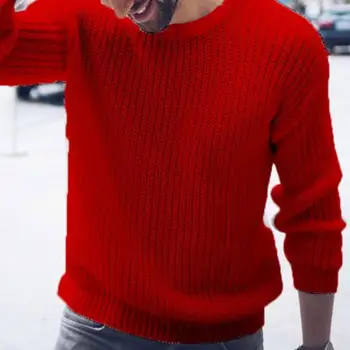 Стильный базовый свитер, Молодежный однотонный осенний свитер с защитой от усадки, Эластичный универсальный мужской свитер для повседневной носки