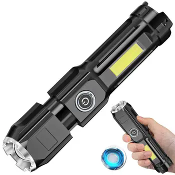 2ШТ Мощный светодиодный фонарик Супер яркий портативный фонарик USB Перезаряжаемый тактический фонарь для кемпинга на открытом воздухе с боковой подсветкой