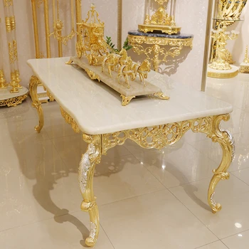 Мебель для столовой Европейский стиль Сплав Меди Позолоченный Металл Белая Столешница из натурального мрамора Длинный обеденный стол