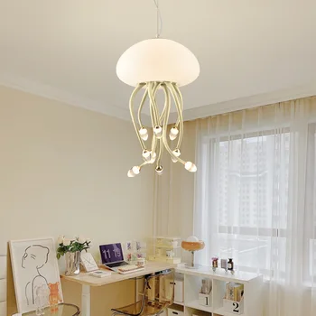 Дизайнерская люстра в виде медузы в кремовом стиле, минималистичный и креативный светильник для гостиной, столовая, художественное освещение для спальни