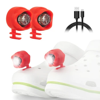 2 предмета, сабо для обуви, фары для Croc, 3 режима освещения в темноте Для выгула собак, удобный кемпинг, красный