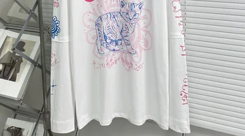Ранняя осень, новая женская футболка с монограммой кота, свободная футболка с круглым вырезом и длинными рукавами