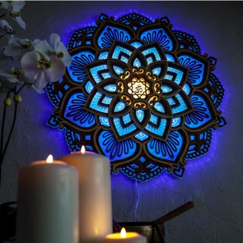 Мандала для йоги, светодиодный ночник, атмосферный настенный светильник lotus, трехмерный светильник, настенный декор для спальни, USB лампа с цветами