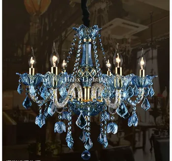 Современная Европейская люстра E14 из голубого прозрачного хрусталя, Голубая хрустальная люстра для спальни, столовой, гостиной