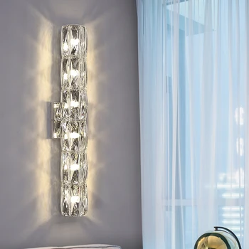 Светильник с Роскошной хрустальной лентой, настенный светильник Nordic Home, Фон для гостиной из нержавеющей стали, настенный светильник для спальни, прикроватный светильник