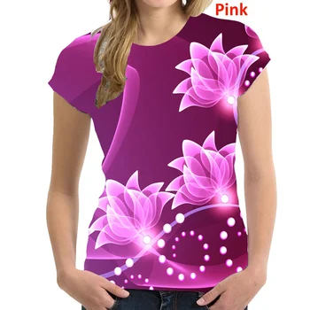 2022 Новая Женская футболка с круглым вырезом и коротким рукавом с цветочным принтом, Свободная повседневная рубашка