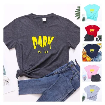 2023 Женская одежда для внешней торговли, темно-коричневые буквы Kitty Amazon, новая футболка с коротким рукавом и принтом, женская футболка