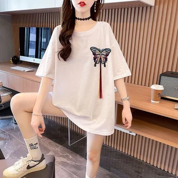Новая корейская нишевая футболка для женщин, студенческая футболка с мультяшной вышивкой, Свободные альтернативные модные топы, футболки оверсайз