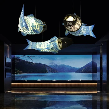 Винтажная классическая деревянная люстра в виде рыбы ресторан художественная галерея кафе украшения потолочные люстры подвесное домашнее освещение в помещении