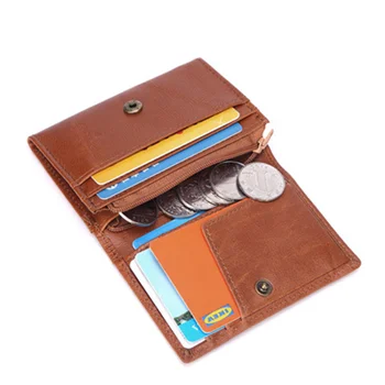 Мужской кошелек из натуральной кожи, сканирующий противоугонный Тонкий Кожаный мини-кошелек на молнии, RFID-держатель для кредитных карт с карманом для монет на молнии