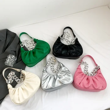 Летняя Женская Дизайнерская сумка-хобо из мягкой искусственной кожи, Плиссированная Облачная сумка, Модная сумка для подмышек, Серебряная сумка на толстой цепочке, женская сумка 2023