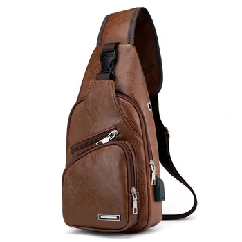 Мужские сумки через плечо, нагрудная сумка с USB, Дизайнерская сумка-мессенджер, Кожаная диагональная упаковка, новый рюкзак для путешествий