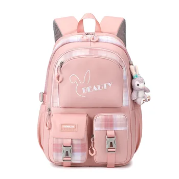 Женский Студенческий рюкзак для подростков, милые школьные сумки с подвеской в виде мультяшного кролика, рюкзаки для подростков, нейлоновый рюкзак с несколькими карманами
