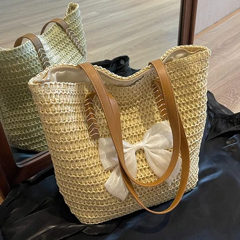 Летняя обязательная сумка: Женская пляжная сумка через плечо из плетеной соломы большой вместимости