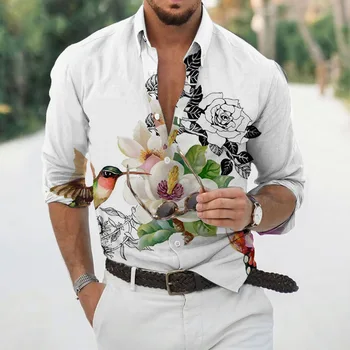 2022 Роскошная Гавайская Мужская Рубашка с Бабочкой и 3D Принтом В стиле Живописи, Блузка с длинным рукавом Плюс Размер, Топы Для Путешествий, Футболка Homme