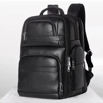 Мужской Большой рюкзак для 17-дюймового ноутбука, Мужские Походные Рюкзаки из натуральной кожи, Мужская уличная сумка для выходных из натуральной кожи