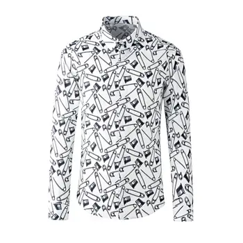 2023 Брендовые Рубашки с принтом, Мужская Высококачественная Повседневная деловая рубашка, Приталенный Смокинг для Светской вечеринки с длинным рукавом Camisa Masculina