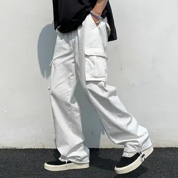 2022 Мужские Брюки-карго в стиле хип-хоп, Свободные мужские брюки Harajuku с несколькими карманами, Эластичный пояс, Мужские брюки Techwear moletom masculinos