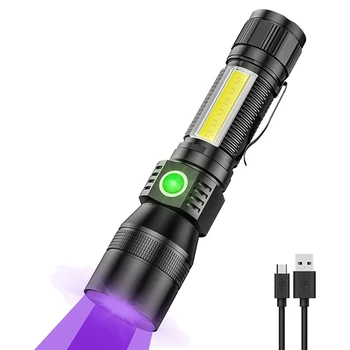 Ультрафиолетовый фонарик фиолетового цвета, супер яркий маленький перезаряжаемый Водонепроницаемый магнитный светодиодный фонарик, карманная вспышка